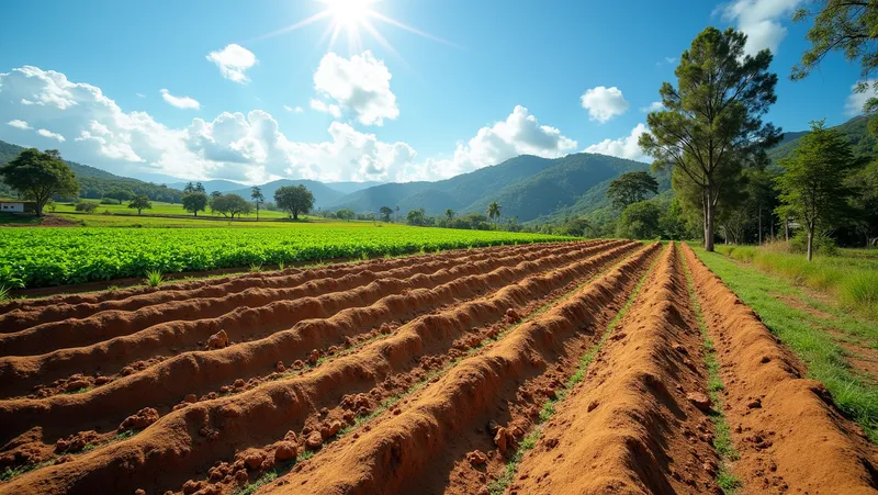 Caballones De Tierra En El Huerto Para Sembrar Patatas Y Otros Cultivos